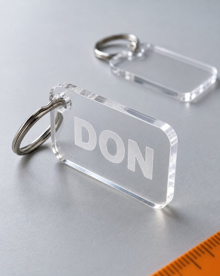 Sample idea: Clear acrylic keychain engraved DON