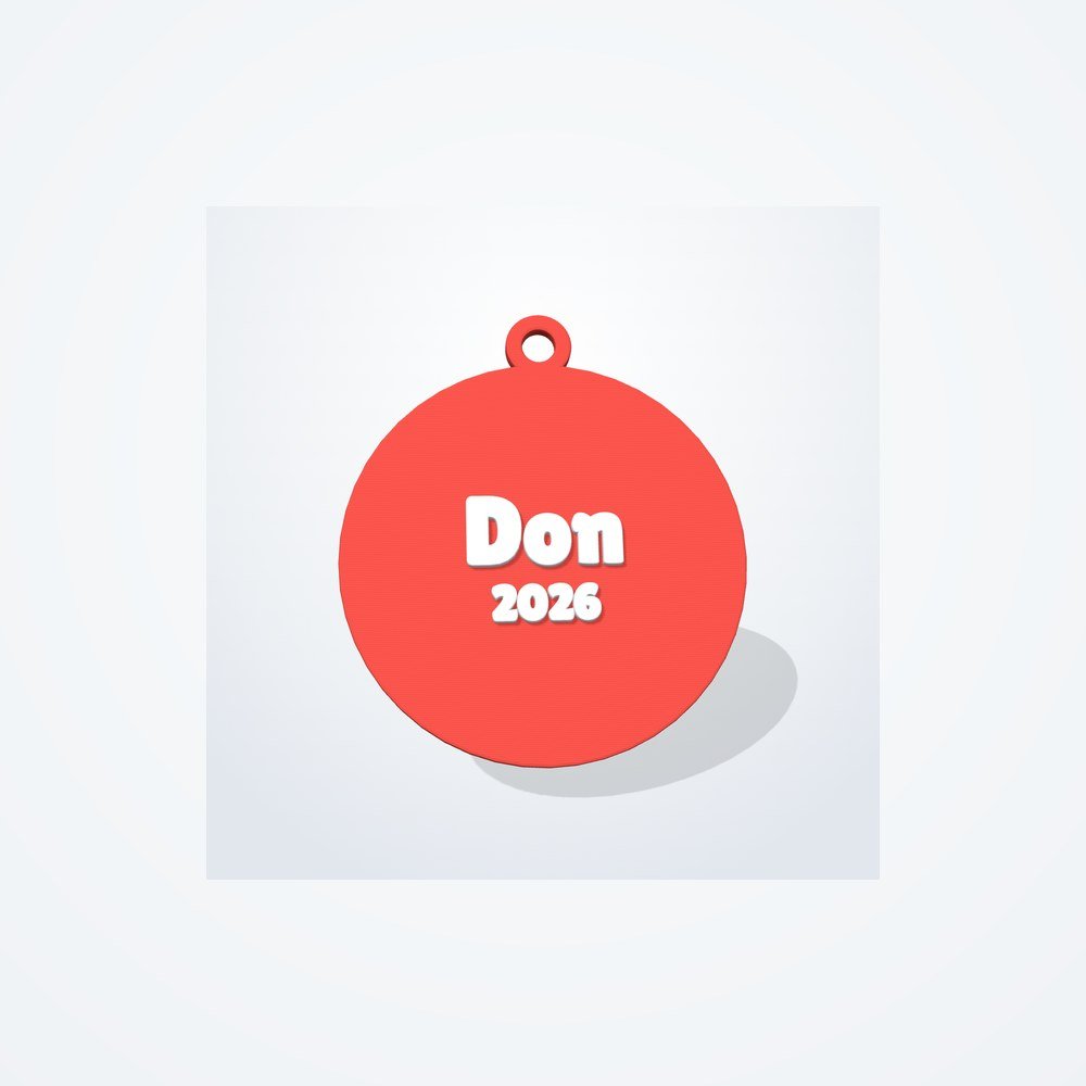 Christmas name ornament, red disc with white raised name