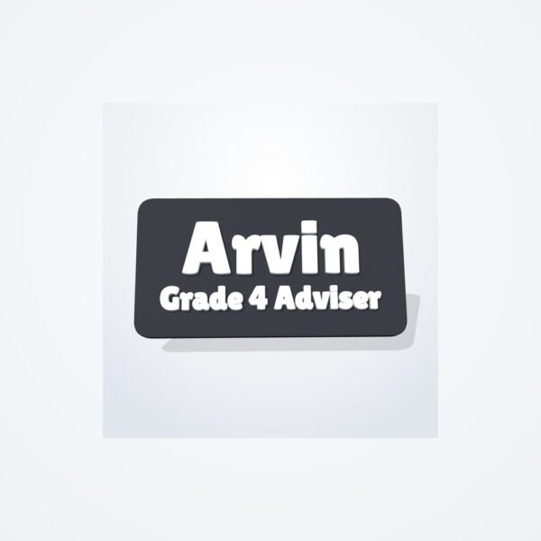 Desk name plate, black with white raised name and title