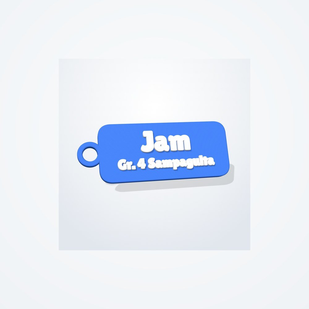 Bag and tumbler name tag, blue with white raised name