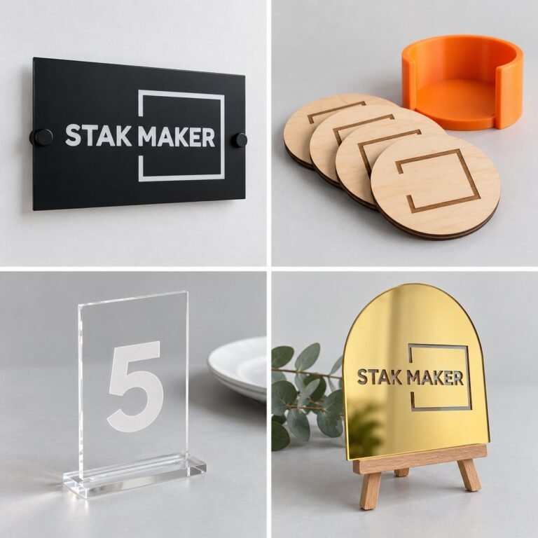 Sample idea: Black acrylic café sign with an engraved logo